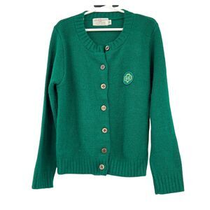 Vintage 60s Girl Scouts Uniform Emerald Green Button Up Cardigan Sz 10‎